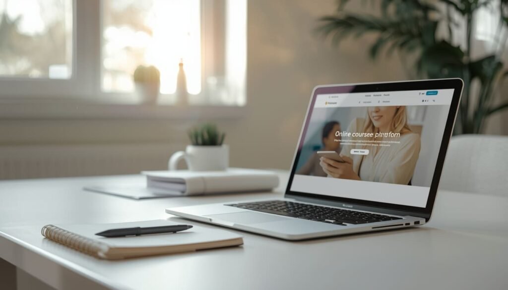 Note book ligado, aberto em uma página de estudo, sugerindo o estudo online a distancia através de plataformas gratuitas como o MEC.